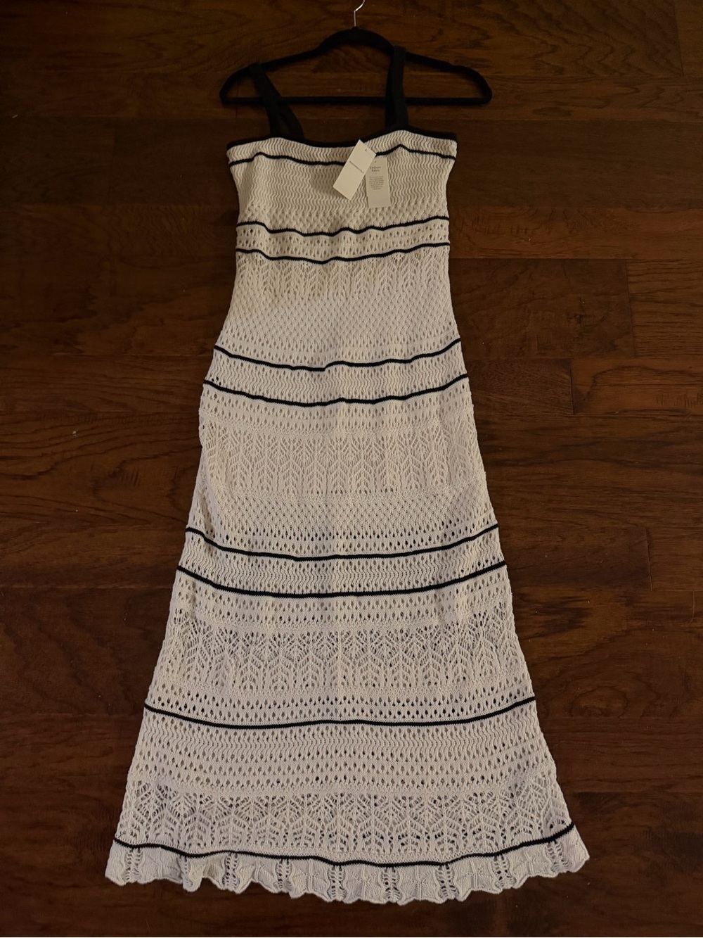 Abercrombie & Fitch White Knit crochet Maxi Dress with Black Stripes - Women